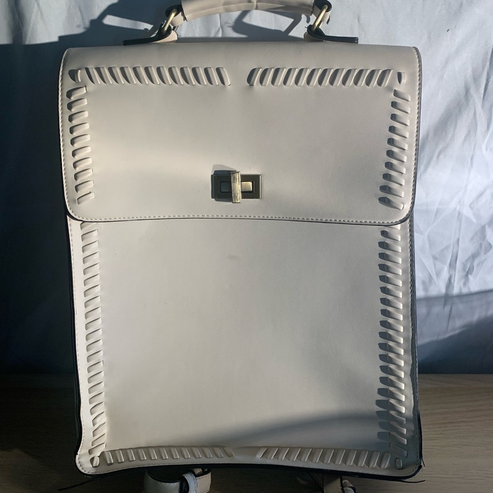 Chic White Leather Laptop Bag